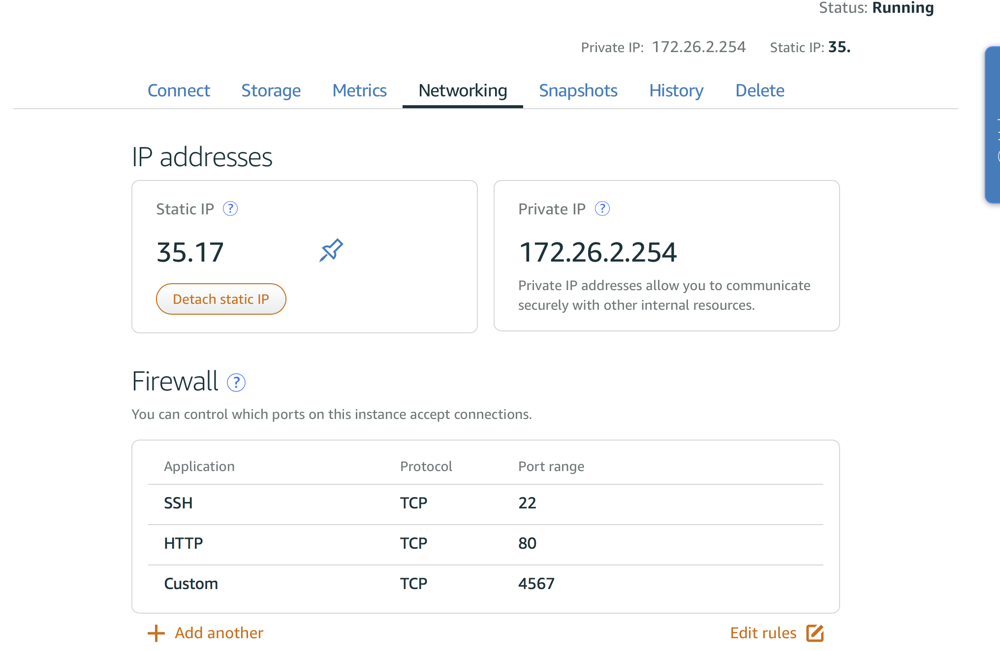 AWS Lightsail Networking and private IP