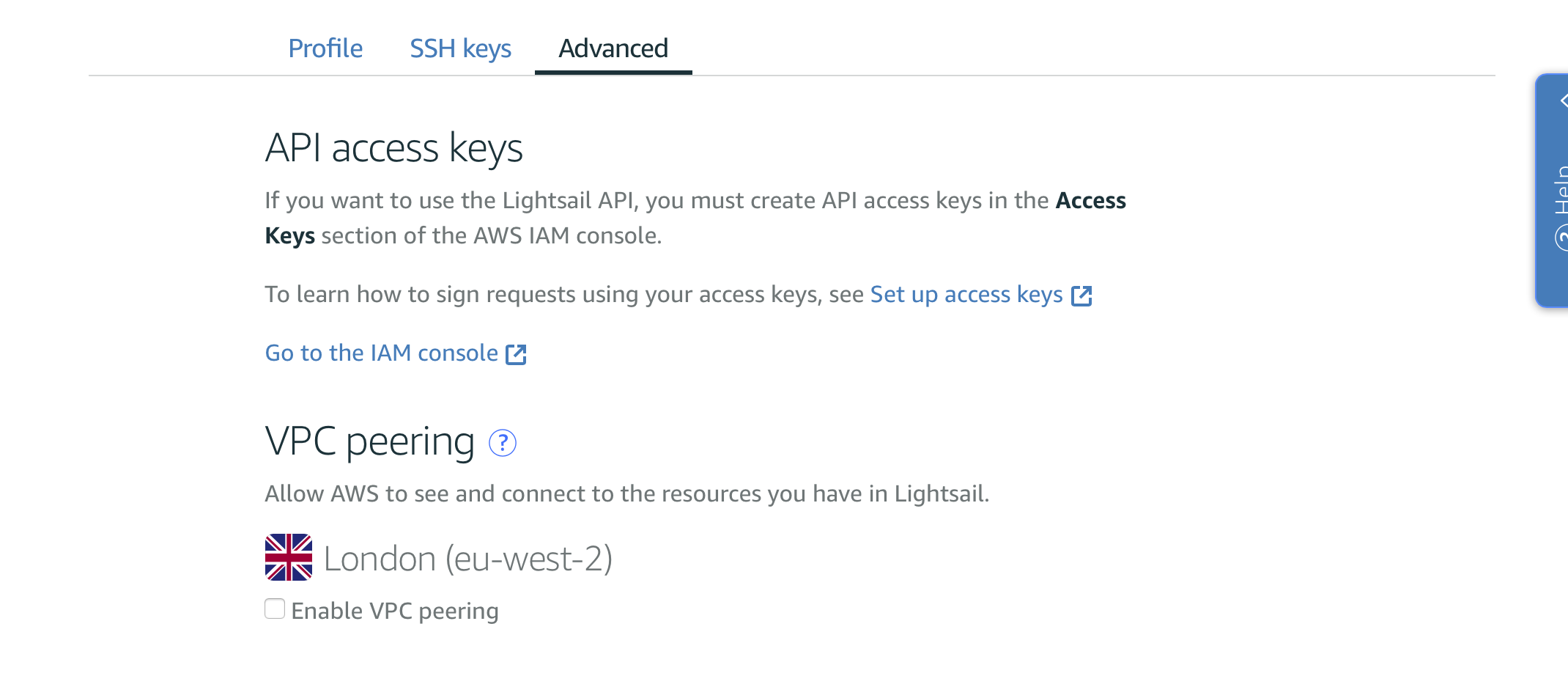 AWS Lightsail VPC peering